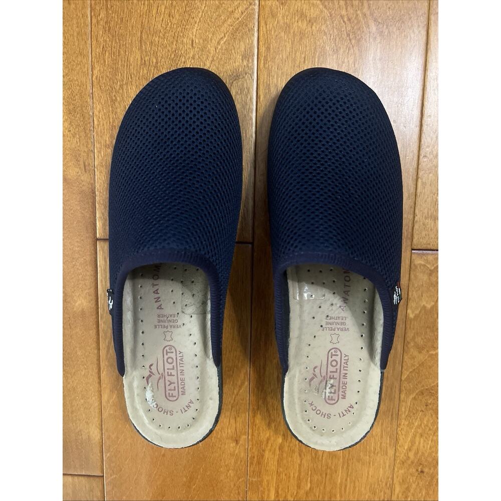 Fly Flot Italian Mesh Comfort Clogs Mules EU 40 US 9 Navy Blue Breathable